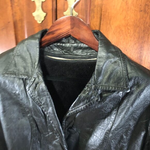 Women's Leather Jacket Black Blazer 8-10 Collared Button Front Classic - Picture 9 of 16